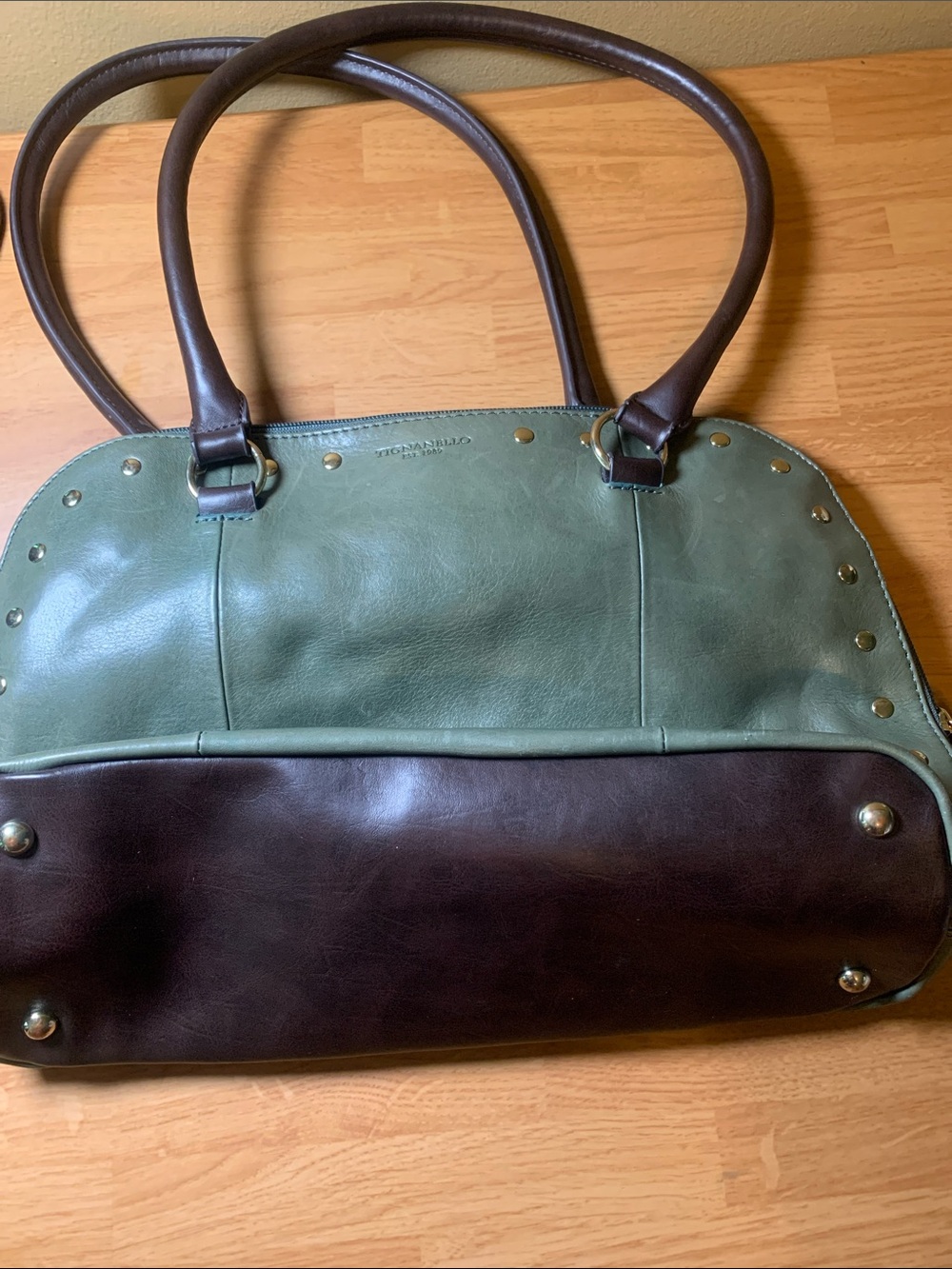 Tignanello Leather Mohave Dome Shopper Bag Olive Green - Picture 9 of 15